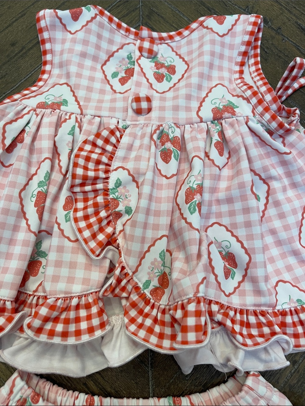 Sew Magnolia Smocks Pink Gingham Strawberry Dress with Matching Bloomer - Picture 7 of 7